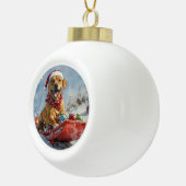 Boule En Céramique Chien Rhodesian Ridgeback dans un traîneau de Noël (Droite)
