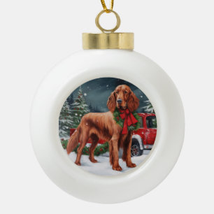 Boule En Céramique Chien rouge irlandais à la neige Noël