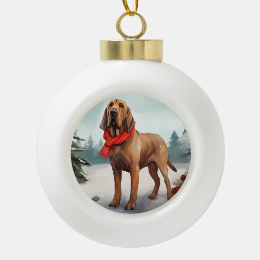Boule En Céramique Chien sanglant à Noël de neige (Devant)