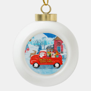 Boule En Céramique Chien Shiba Inu camion de livraison de Noël enneig