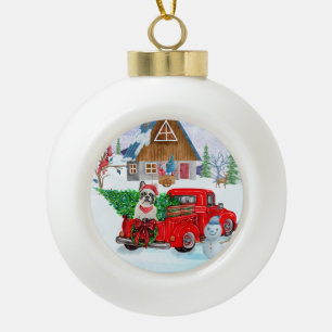 Boule En Céramique Chien-taureau français en livraison de Noël Camion