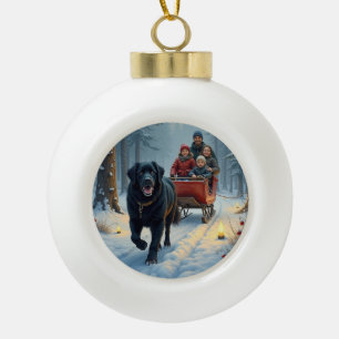 Boule En Céramique Chien Terre-Neuve Promenade en Traîneau Noël