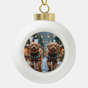 Boule En Céramique Chiens Coton De Tulear Noël Neige Fêtes