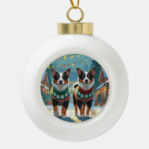 Boule En Céramique Chiens de berger australiens Noël Neige Fêtes