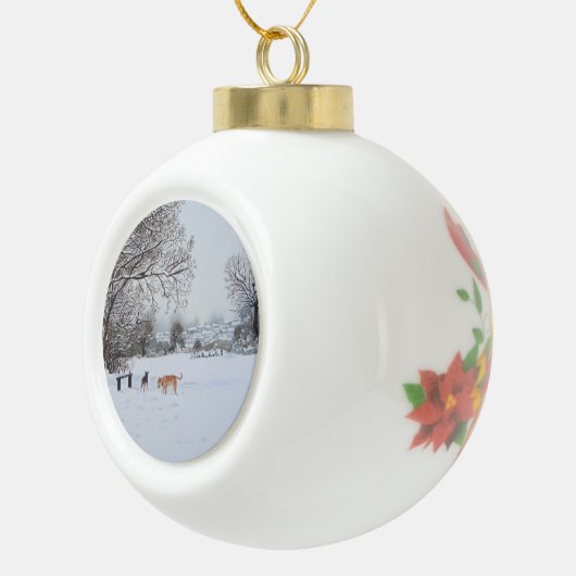 Boule En Céramique chiens jouant paysage de neige pour noël (Droite)