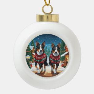 Boule En Céramique Chiens Kelpie Australiens Noël Neige Fêtes