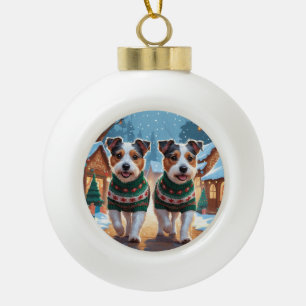 Boule En Céramique Chiens Terrier Australien Noël Neige Fêtes