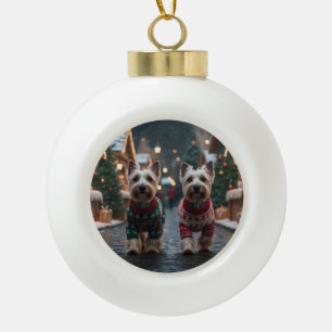 Boule En Céramique Chiens Terrier Écossais Noël Neige Fêtes