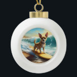 Boule En Céramique Chihuahua Beach Surf Peinture<br><div class="desc">Plongez dans le monde ludique de l'aventure canine avec cette peinture captivante. Un chien en ébullition se rend aux vagues, chevauchant habilement le surf sur une plage baisée par le soleil. L'oeuvre d'art vibrante capte magnifiquement l'essence de l'excitation au bord de la plage tandis que le chien court sans crainte...</div>