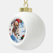 Boule En Céramique Chihuahua coule en neige avec le Casquette de Noël (Droite)