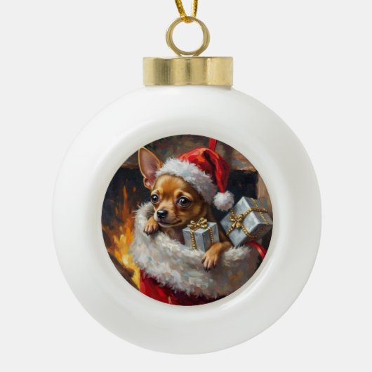 Boule En Céramique Chihuahua Dog Christmas Stocking Surprise Art (Devant)