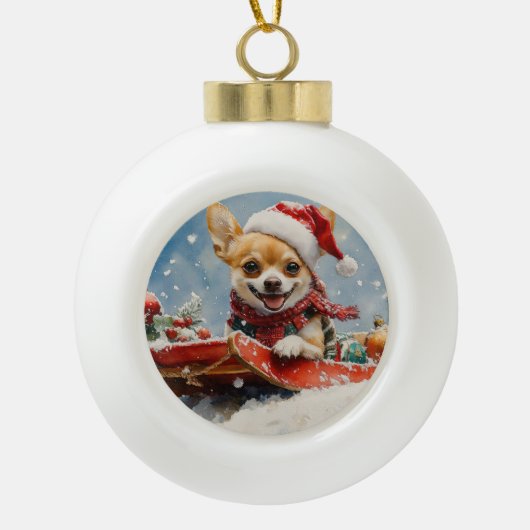 Boule En Céramique Chihuahua Dog in Sledge Let it neiger Noël (Devant)