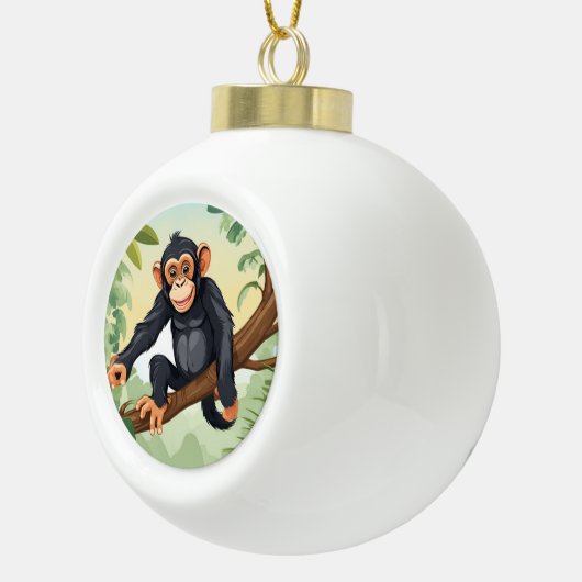 Boule En Céramique Chimpanzée avec sa mignonne queue sur la branche s (Droite)