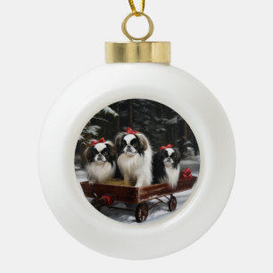 Boule En Céramique Chin Japonais Traîneau enneigé Décor de Noël