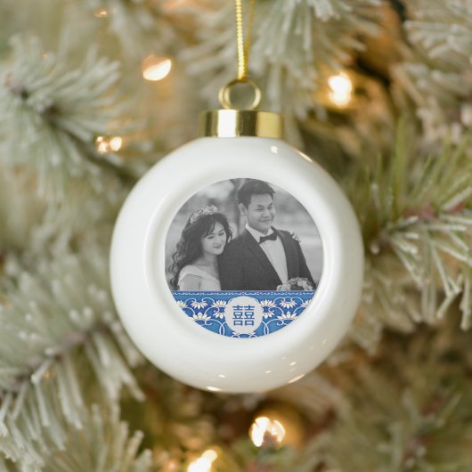 Boule En Céramique Chinoiserie bleu et blanc -mariage  (Arbre)