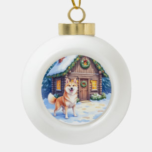 Boule En Céramique Chinook Cabane en Bois Rustique Art de Noël