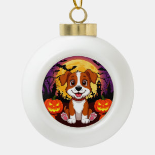 Boule En Céramique Chiot heureux dans un décor d'Halloween avec des c
