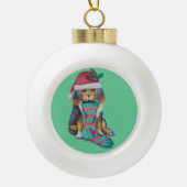 Boule En Céramique chiot noir et brun mignon vêtu pour noël (Devant)