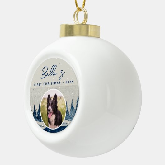 Boule En Céramique Chiot Premier Noël Forêt d'hiver Photo Chien (Droite)