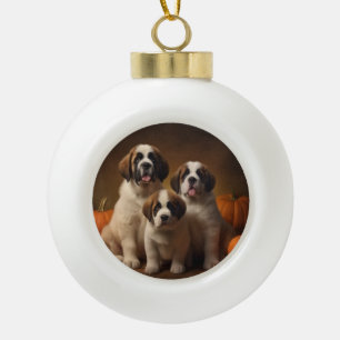 Boule En Céramique Chiots Saint-Bernard Délice d'Automne Citrouille