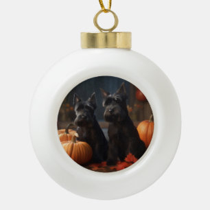 Boule En Céramique Chiots Terrier Écossais Automne Délice Citrouille