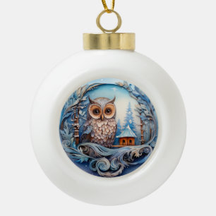 Boule En Céramique Chouette des neiges dans un pays d'hiver merveille
