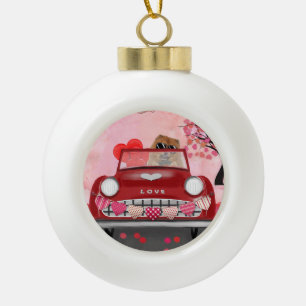 Boule En Céramique Chow Chow Chien Conduisant une Voiture avec des Cœ