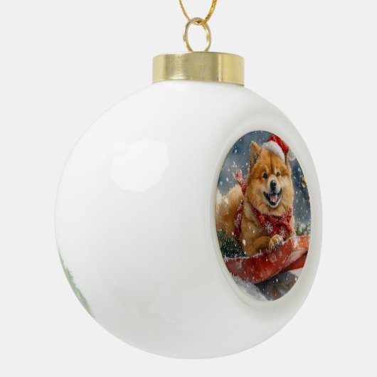 Boule En Céramique Chow Chow Dog in Sledge Let's neige Christmas (Gauche)