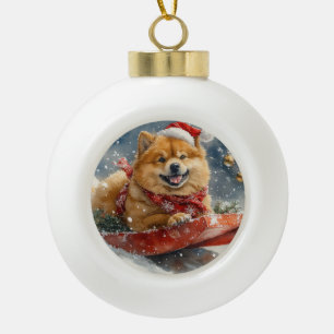 Boule En Céramique Chow Chow Dog in Sledge Let's neige Christmas