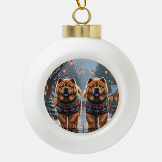 Boule En Céramique Chow Chow Dogs Christmas Snow Holiday (Devant)
