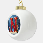 Boule En Céramique Christmas Letter N Ornament | Red Gold Monogram (Droite)