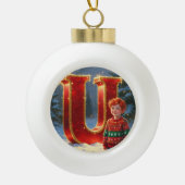 Boule En Céramique Christmas Letter U Ornament | Red Gold Monogram (Devant)