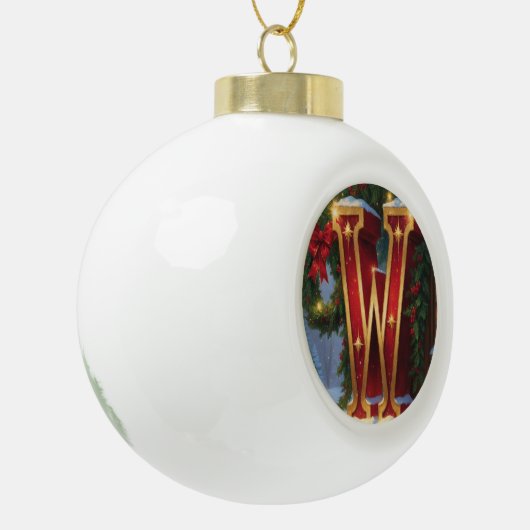 Boule En Céramique Christmas Letter W Ornament | Red Gold Monogram (Gauche)
