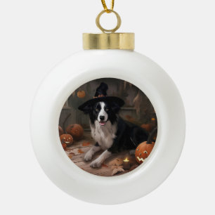 Boule En Céramique Citrouilles Border Collie Halloween Épouvantable