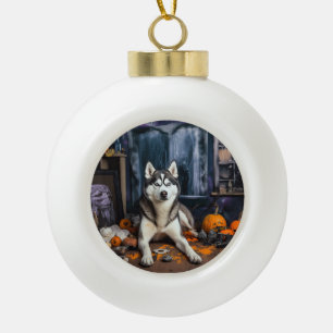 Boule En Céramique Citrouilles Épouvantables Halloween Husky Sibérien