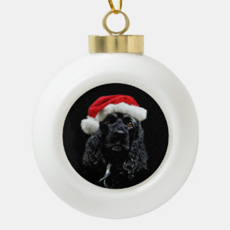 Boule En Céramique Cocker noir Père Noël