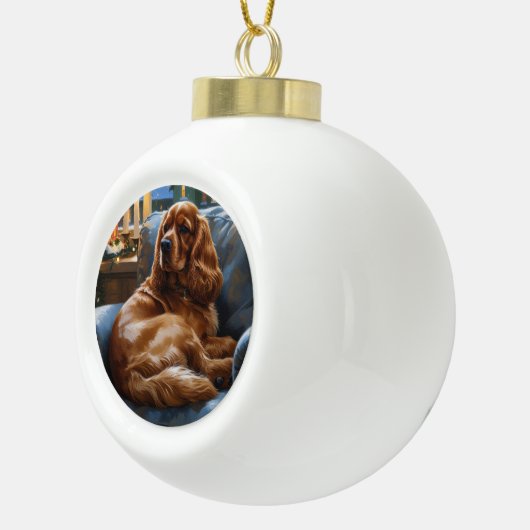 Boule En Céramique Cocker Spaniel avec les lumières de Noël (Droite)