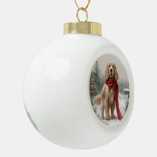 Boule En Céramique Cocker Spaniel Chien dans Noël de neige (Gauche)