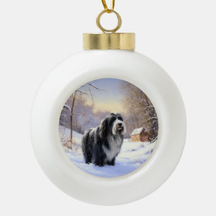 Boule En Céramique Collie Laisser Il Neige Noël