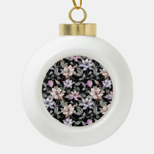 Boule En Céramique Colonne Exotique : Aquarelle Florale Noire.