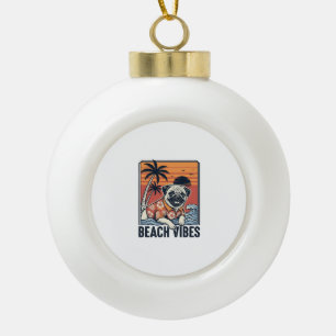 Boule En Céramique Conception de gravure vintage pug ambiance plage_1