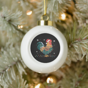 Boule En Céramique Coq de Noël Chapeau de Père Noël Lumières Flocons