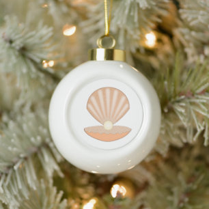Boule En Céramique Coquille d'huître et Perle 1er Noël Unisexe