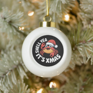 Boule En Céramique Coquille Oui C'est Xmas Noël Crabe Santa Chapeau