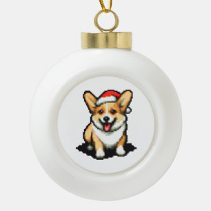 Boule En Céramique Corgi de Noël mignonne à Santa hat Pixel art