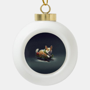 Boule En Céramique Corgi neige de Noël hiver
