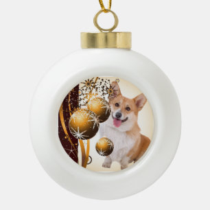 Boule En Céramique Corgi rouge et blanc de Noël