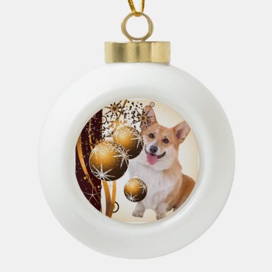 Boule En Céramique Corgi rouge et blanc de Noël (Devant)