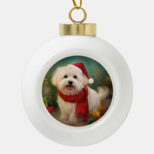 Boule En Céramique Coton De Tulear Chien dans la neige Noël