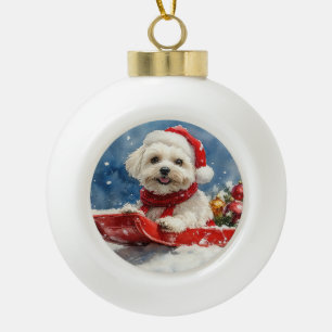 Boule En Céramique Coton De Tulear dans Luge Laissez tomber la neige 